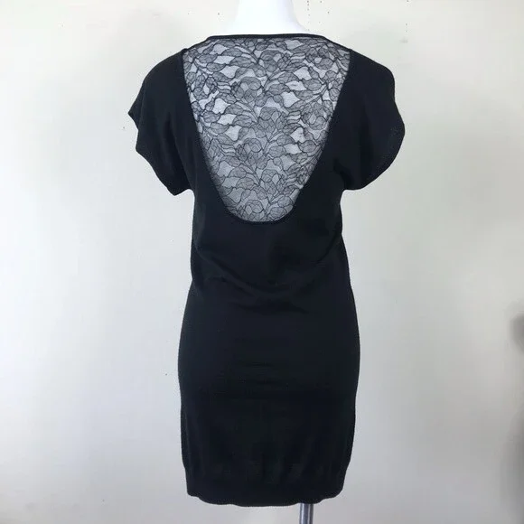 Theory Kobe Nouvella Black Lace Back Knit Wool Sweater Mini Dress Tunic S Goth - Picture 10 of 16